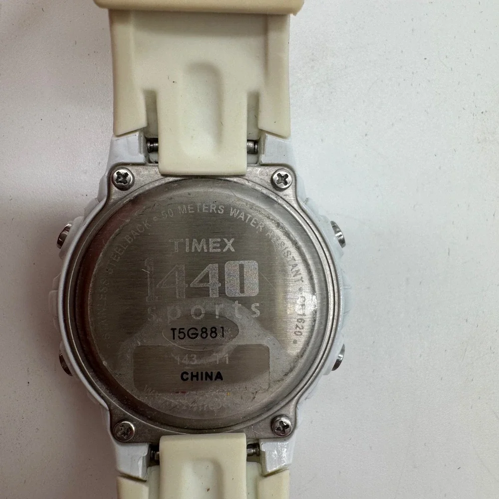Timex 1440 Sports Digital Watch White Rose Gold T5G881 Indiglo WR50M Mens Womens